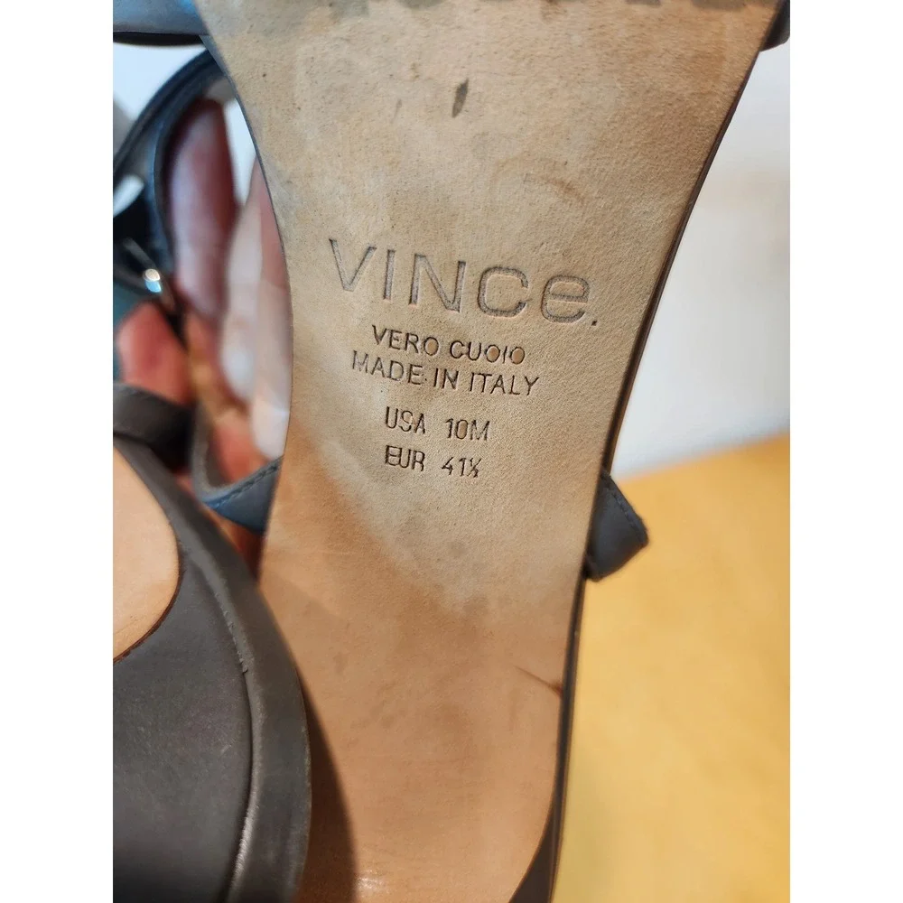 Vince Made in Italy Leather High Heel Sandals Size 10M EUR 41.5 Vero Cuoio‎